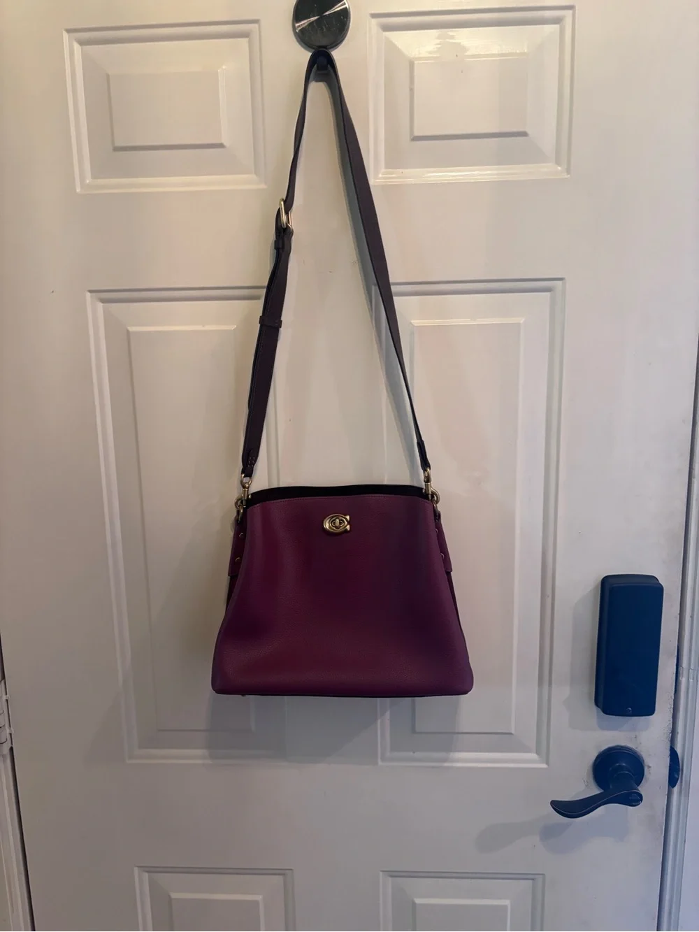 Coach Pebble Leather Willow Crossbody Bag in Burgundy - with Brown Leather Strap